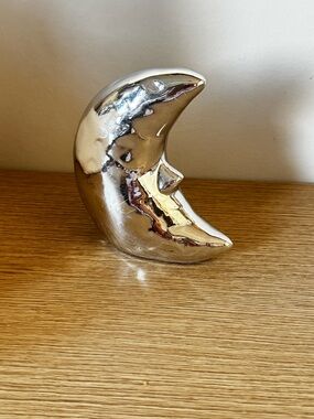 Silver Ceramic Crescent Moon Sculpture - Home Art Accent